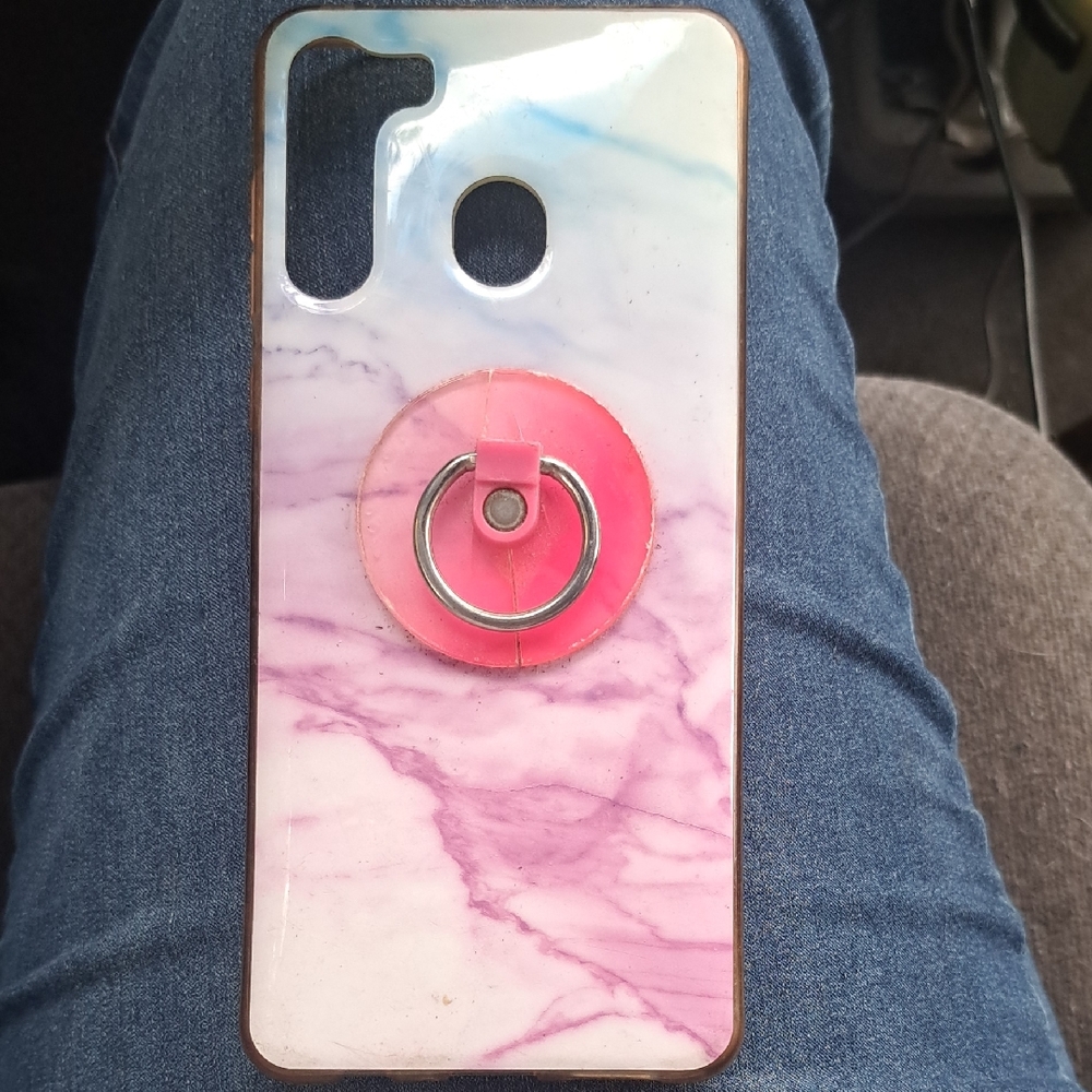Marble Design Phone Case with Ring Holder - Pink and White
